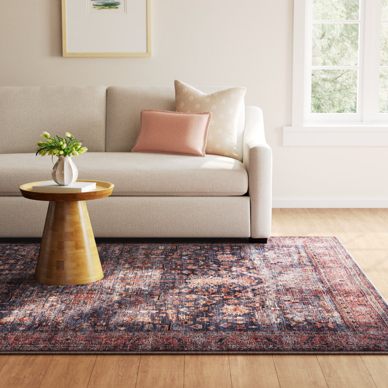 Lotte Oriental Machine Washable Flatweave Area Rug in Navy Blue/Brick Red, Rectangle 7'10" x 9'10"
