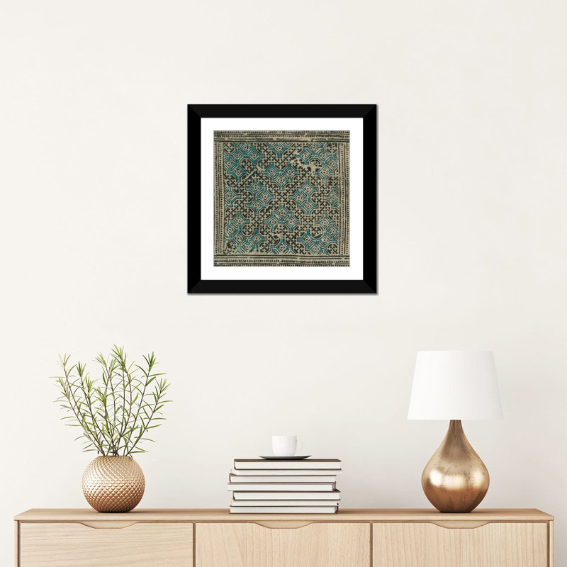 « block print textile i », impression sur toile, H 16 po x l 16 po x P 1 po, Papier d'art encadré noir, Blanc