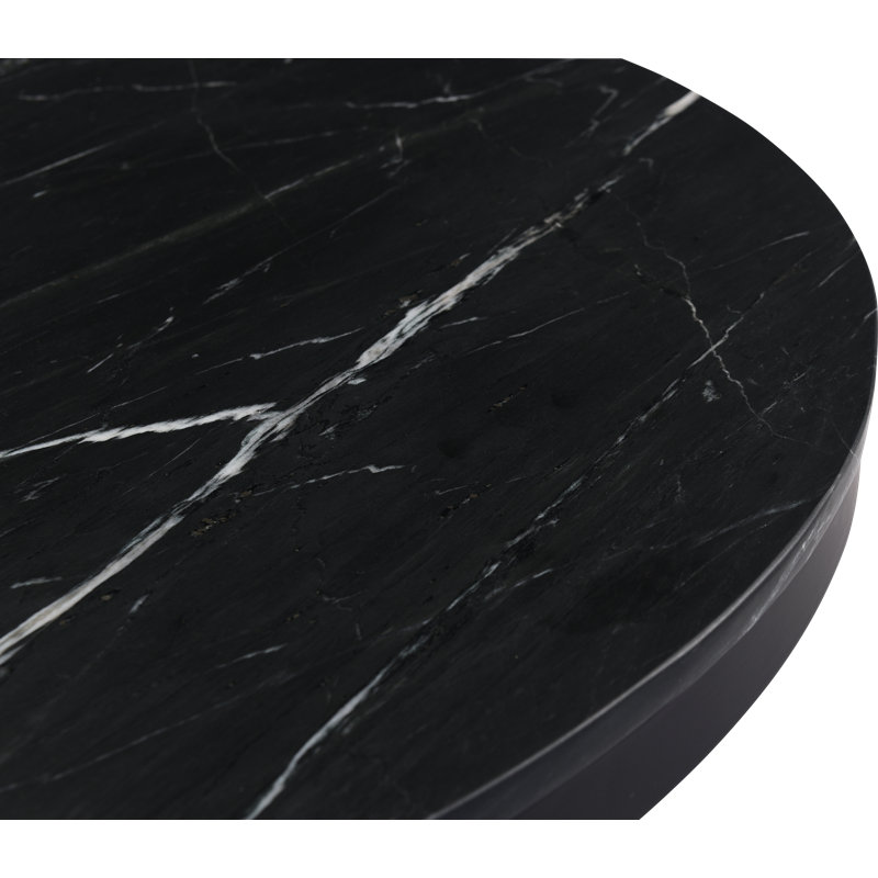 Black Marble Round Dining Table with Fluted Metal Base