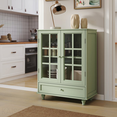 Buffet Cabinet, Modern, Glass Wood, Glass Door, Minimalism With Double Doors And Drawer, Wooden Storage Sideboard Cupboard