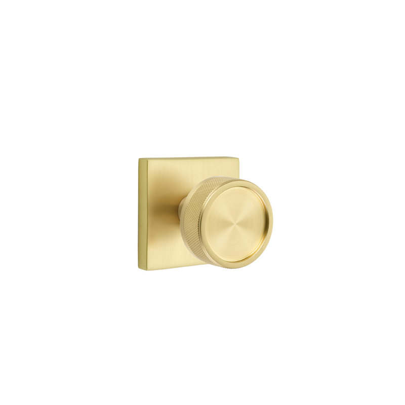 Ensemble de boutons d'intimité Emtek Select avec rosette carrée, tige conique et bouton moleté, Laiton satiné
