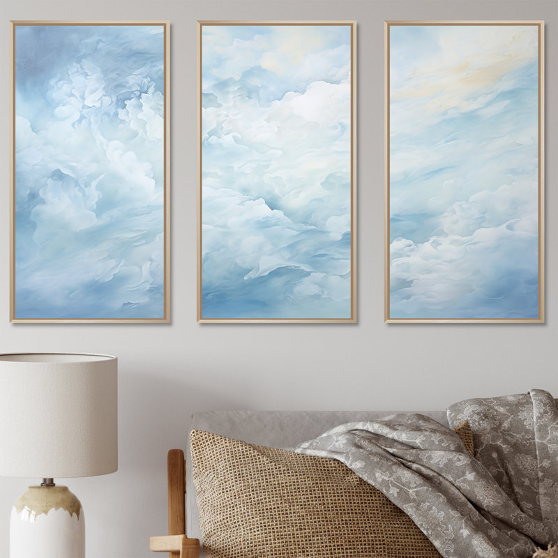 Nuage charme liquide Art V - ensemble d'art mural nuages, H 40 po x l 60 po x P 1 po, Cadre naturel flottant