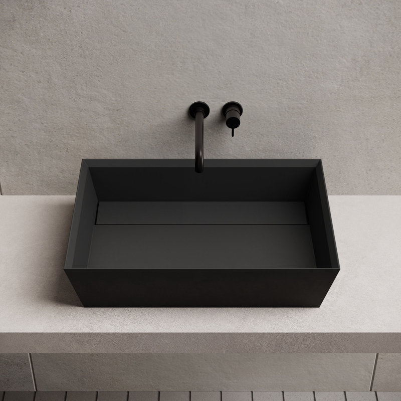 Monblari 24" X 16" Rectangle Solid Surface Matte Black Vessel Sink, Matte Black