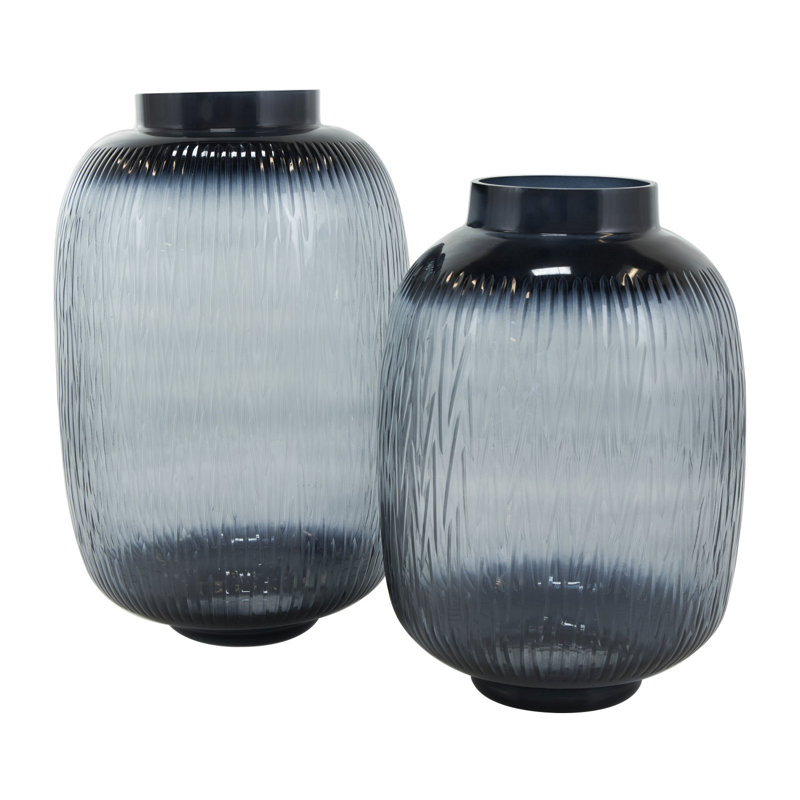Glass Textured Ombre Decorative Black Vase Set