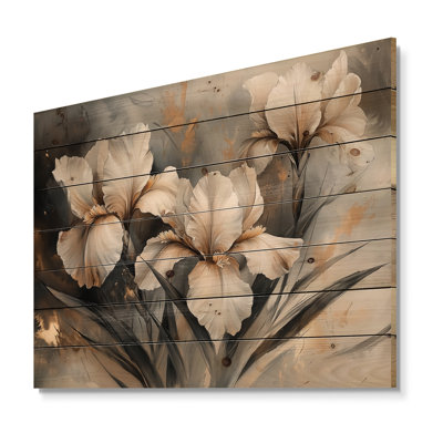 Yellow Grey Irises Desire I - Irises Wood Wall Art - On Natural Pine Wood