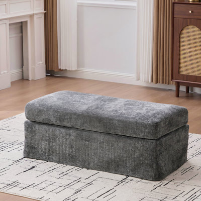 43.7" Wide Modern Upholstered Chenille Ottoman, Foot Stool Square Footrest With Black Metal Legs For Living Room Bedroom Entryway And Office, Wheat
