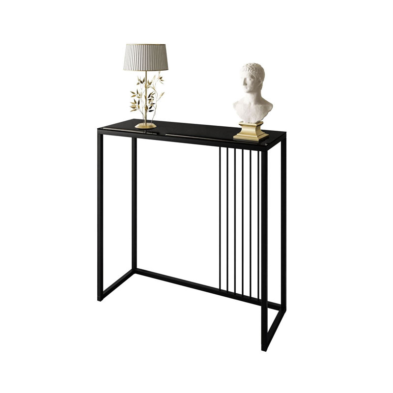 Ridgewood 100cm Glass Top Console Table, Black, Black