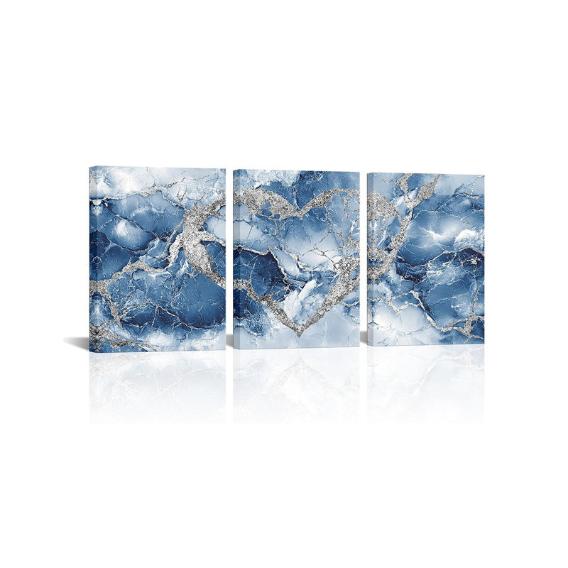 3 Piece Wrapped Canvas Print, Blue