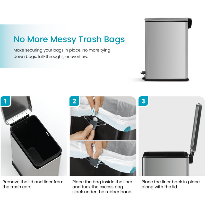 Slim Rectangular Silver Stainless Steel Step-On Trash Can