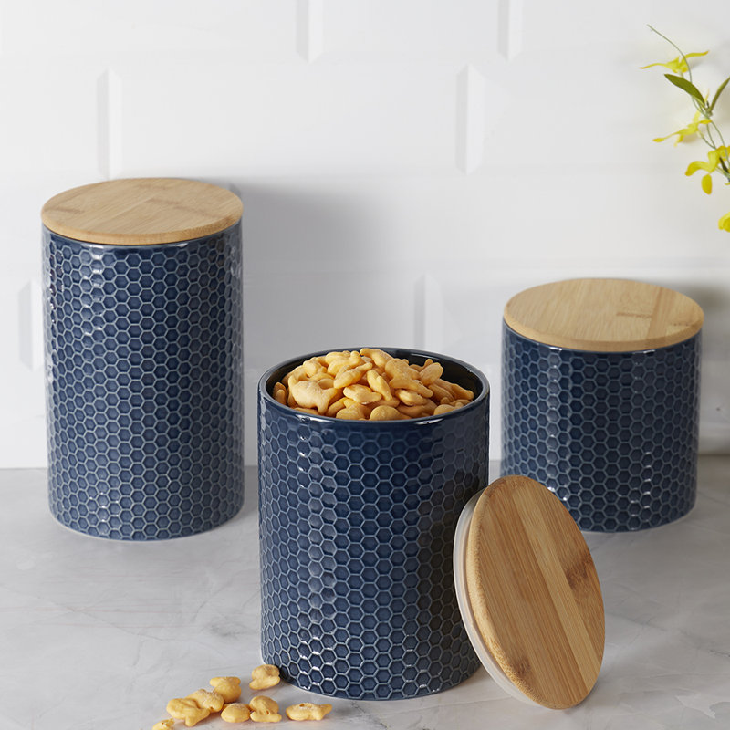 Ensemble 3 pièces de pots de rangement de cuisine, Bleu marine