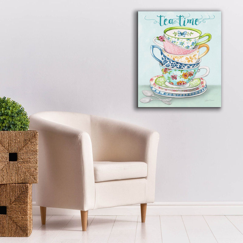 «Watercolor Teacups-a» par Jean Plout, art mural sur toile, H 30 po x l 26 po x P 1,5 po