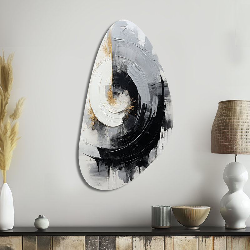 Sourish noir et blanc Zen Spiral II - forme unique, spirales abstraites, art mural en métal, reproduction de sculpture murale asymétrique