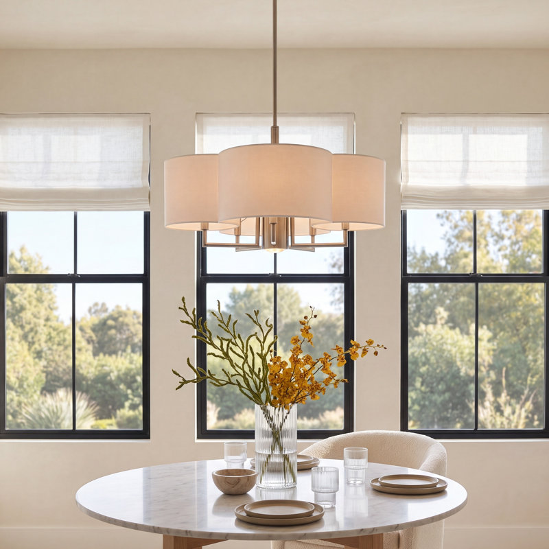 Vino Steel Dimmable Drum Chandelier, Off-White, 10"H x 20"W x 20"D