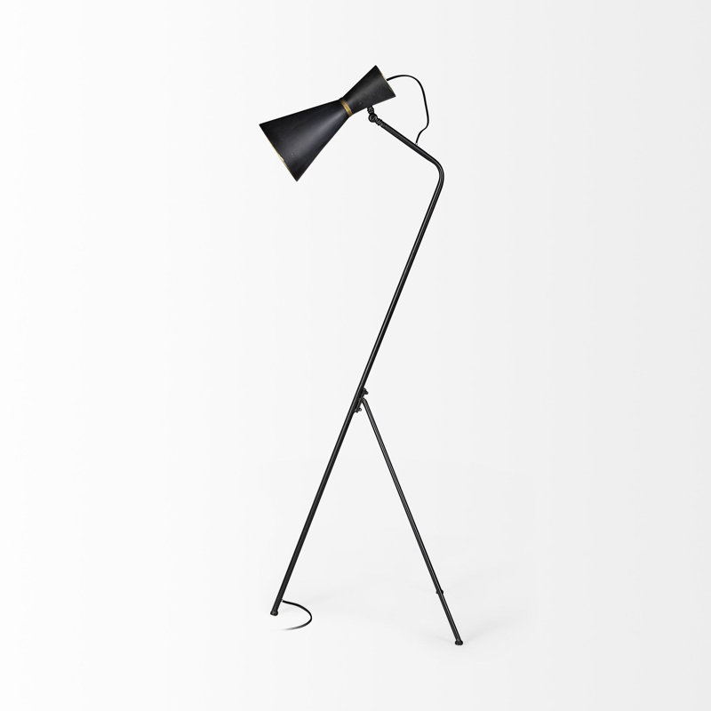 Lampe sur pied conique en métal noir et laiton