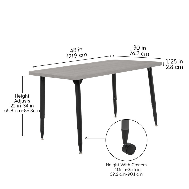 Table d'activité Adapte 24 x 36, 30 po x 48 po, Bois gris clair / noir