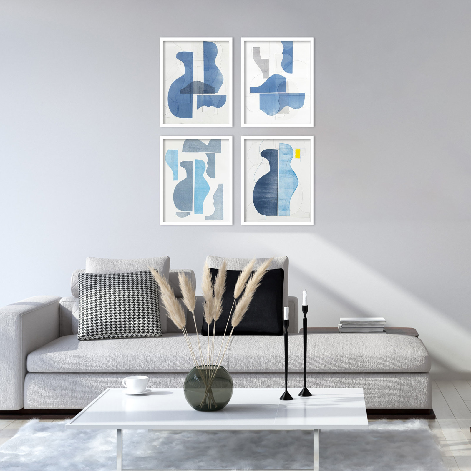 Pottery Forms 4-Piece Print Set, 37" W x 45" H, White