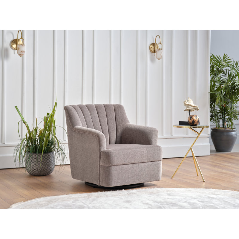Urbane 31.5'' Wide Swivel Armchair, Beige Polyester Blend