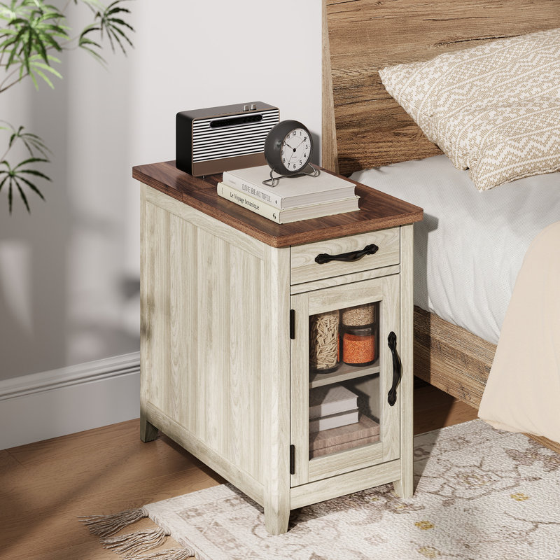 Callison End Table With Storage And Charging Station Set Of 2, Brown/Light Gray