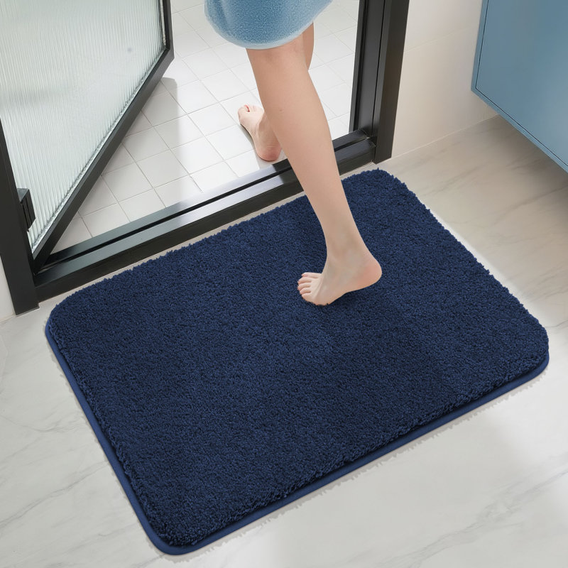 Tapis pour salle de bain extra épais en polyester moelleux et antidérapant, 24"W x 36"L, Navy Blue