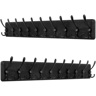 Grand porte-manteau mural rustique - 98 cm de long, crochet en pin massif, style ferme, pour suspendre vestes, manteaux et chapeaux, lot de 2