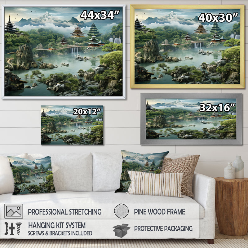 Bekki Asian Art Natures Harmony II, reproduction d'art sur toile, H 34 po x l 44 po x P 1,5 po, Cadre photo noir