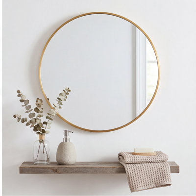 24 Inch Round Gold Metal Framed Bathroom Mirror, HD Glass Wall Mirror with Anti-Rust Aluminum Frame, Shatterproof Backing, Easy to Hang