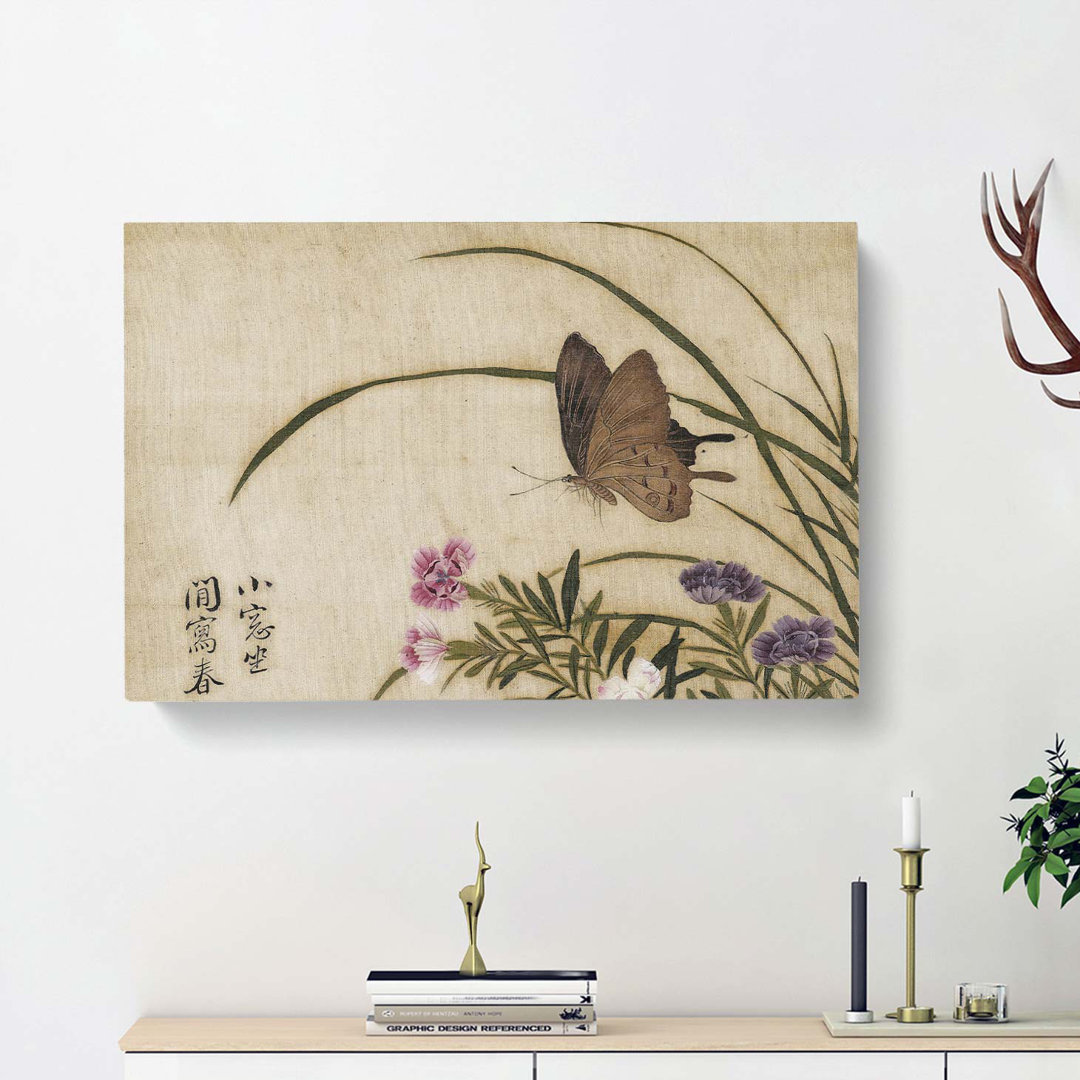Butterfly & Flowers by Yun Shouping - Wrapped Canvas