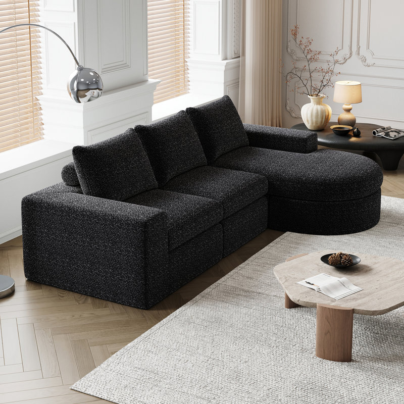 Canapé modulaire incurvé en chenille de 99 pouces avec méridienne et canapé en forme de L avec sièges profonds, sans assemblage requis