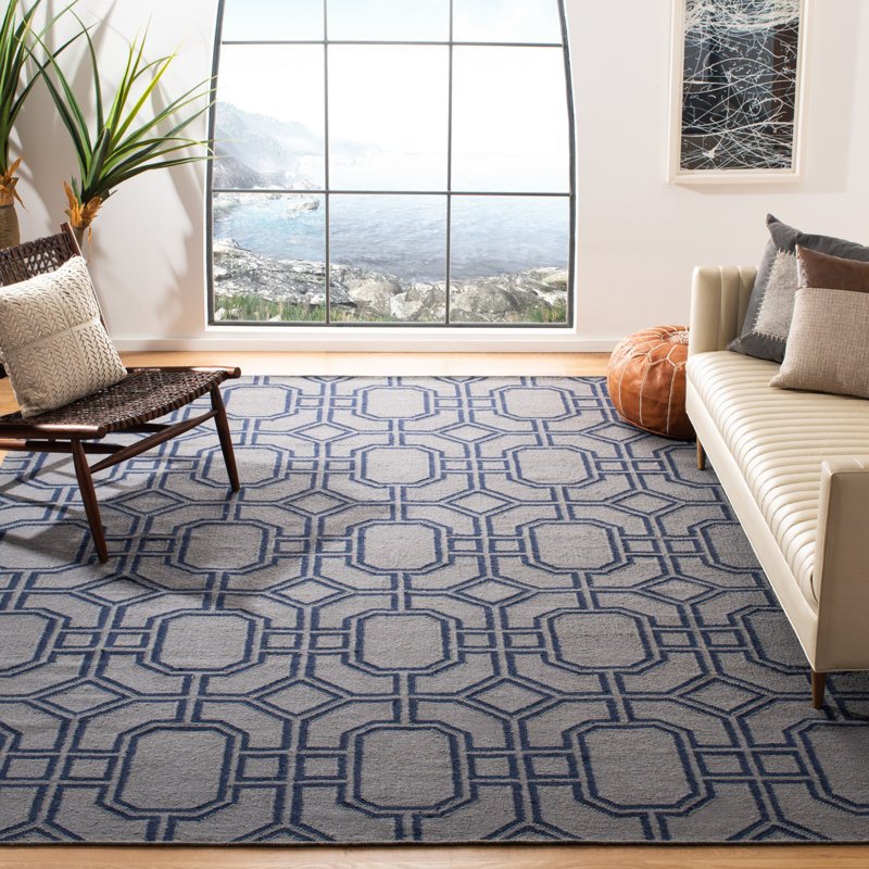 Rodgers Hand Woven Flat Weave Wool Geometric Rug, Rectangle 9' x 12'