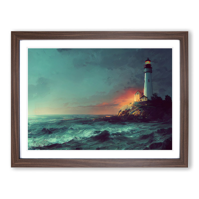 Magical Lighthouse - Framed Print, 25cm H x 34cm W x 2cm D, Walnut