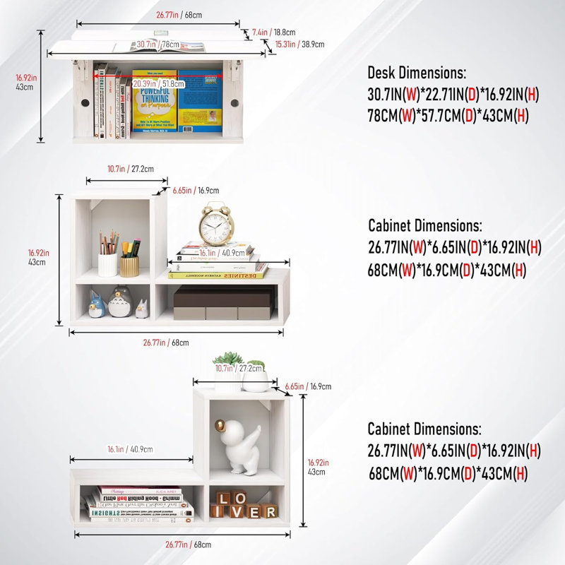 Bureau modulaire mural pliable avec tablettes