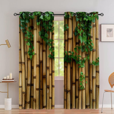 2Pcs Grommet Bamboo Vine Printed Sun Blocking Curtains, Thermal Insulated Privacy Protection, Room Darkening Drapes for Bedroom Living Indoor Home Decor