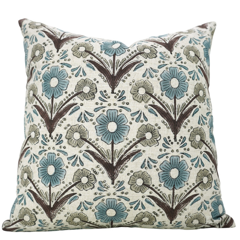 Housse de coussin Fabividine Boho, lombaire floral, printemps automne (Vanshika), Bleu, H 12 po x l 20 po
