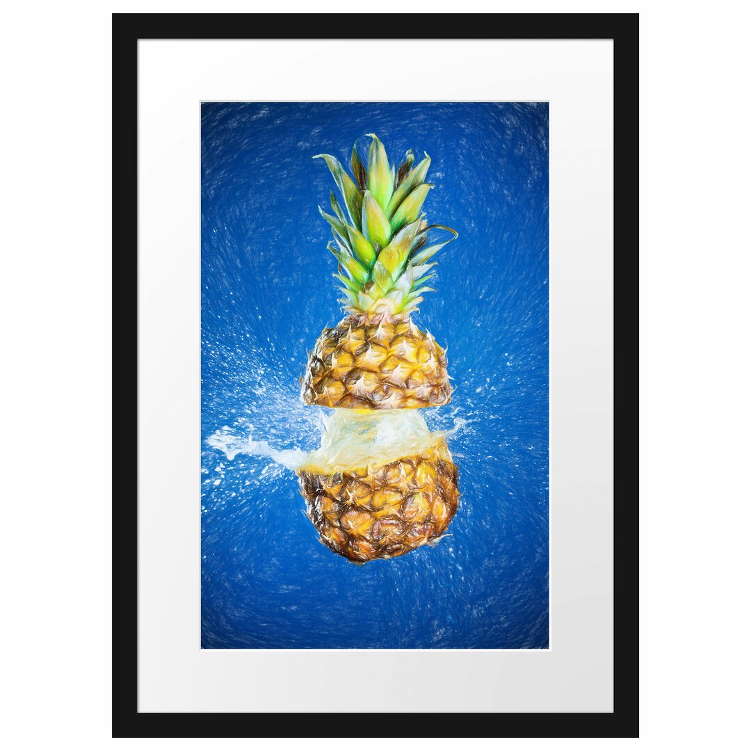 Gerahmtes Poster Ananas mit Wasser Bespritzt