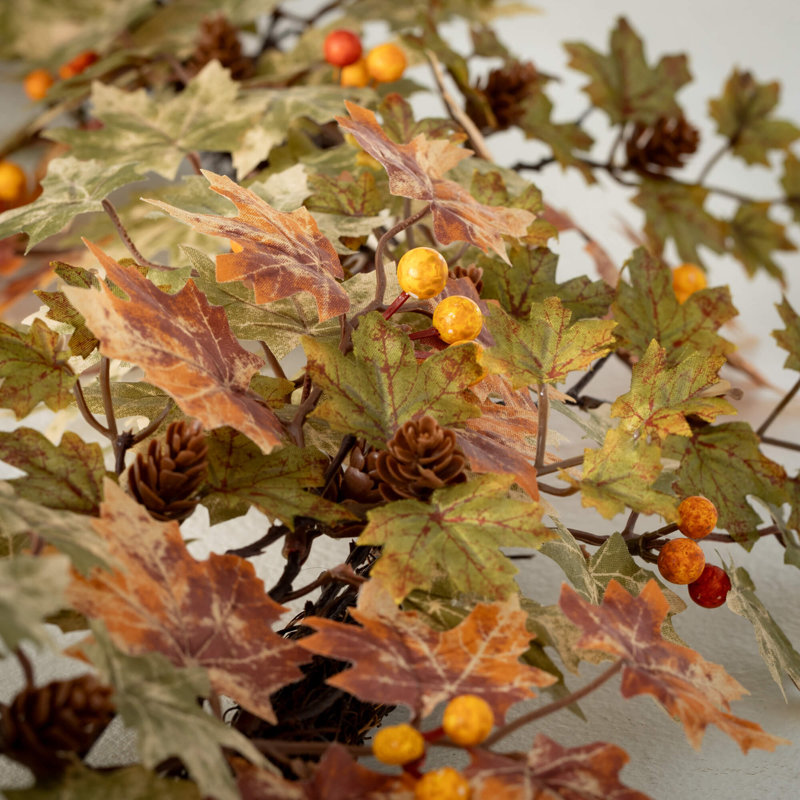 60" Artificial Mini Maple Leaf Garland, Green-Brown