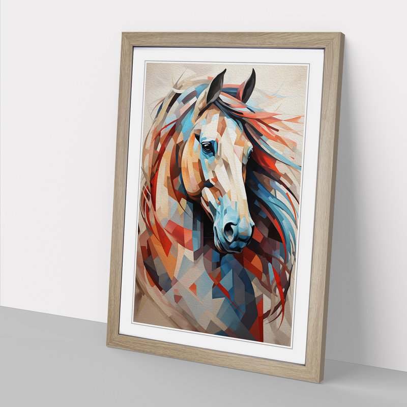 XYZ-FRM-V1223-3666 Horse Geometric - Single Picture Frame Print on Wood