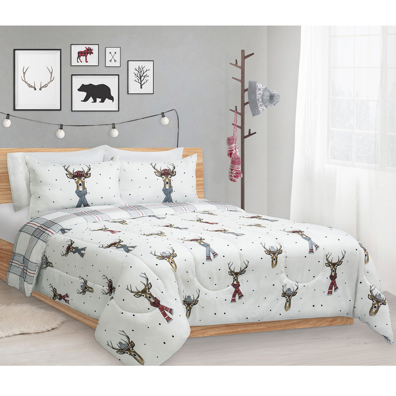  Ensemble d'édredon réversible Deer, Édredon + 2 taies décoratives pour grand lit