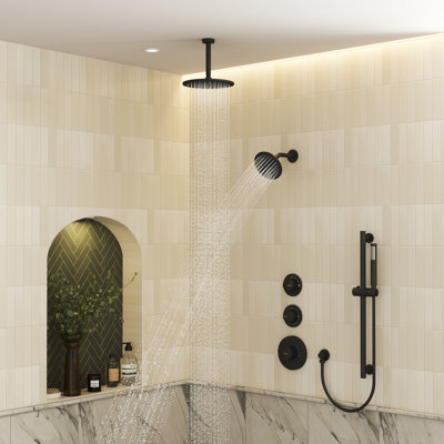 Système de douche thermostatique à haute pression avec deux pommes de douche et barre coulissante réglable