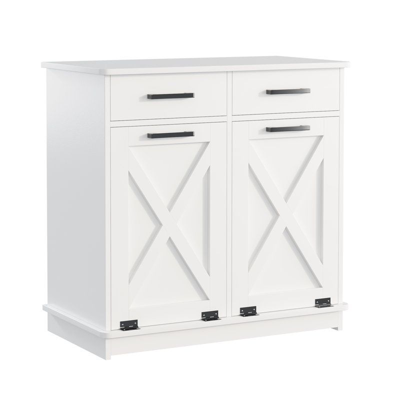 Double Tilt-Out Laundry Hamper Cabinet Hidden Laundry Cabinet With 2 Drawers & 2 Baskets For Bathroom, Kitchen