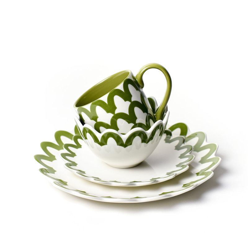 Olive Arabesque 4 Piece Place Setting, Green