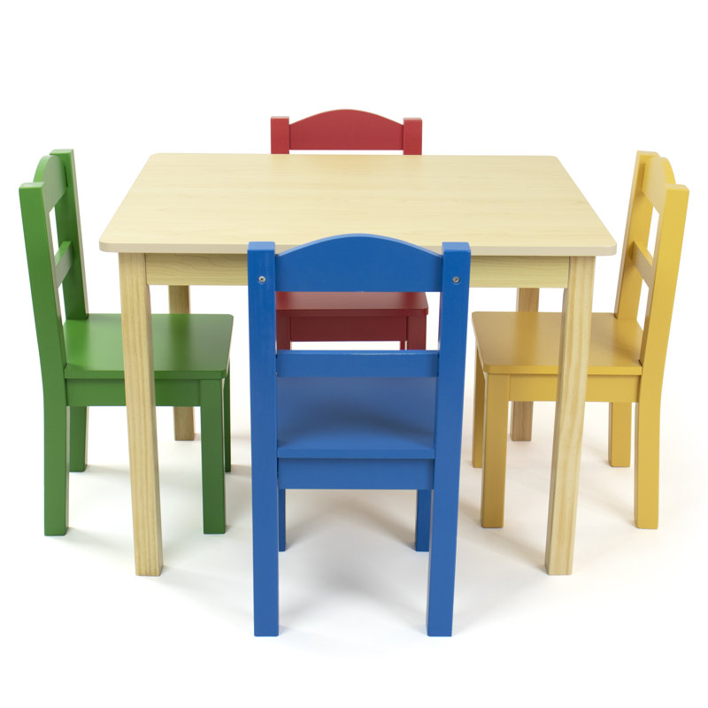 Kids 5 Piece Rectangular Play Or Activity Table and Chair Set, Primary
