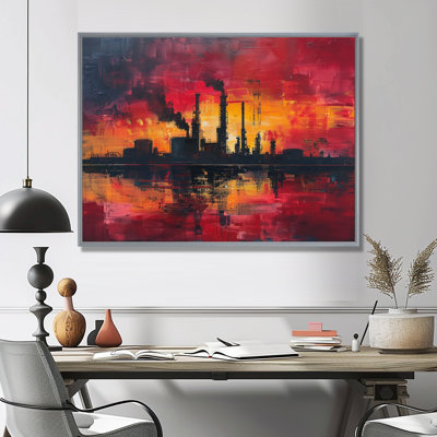 Jaune, rouge, production, pionniers, usines, usines, art mural, salon