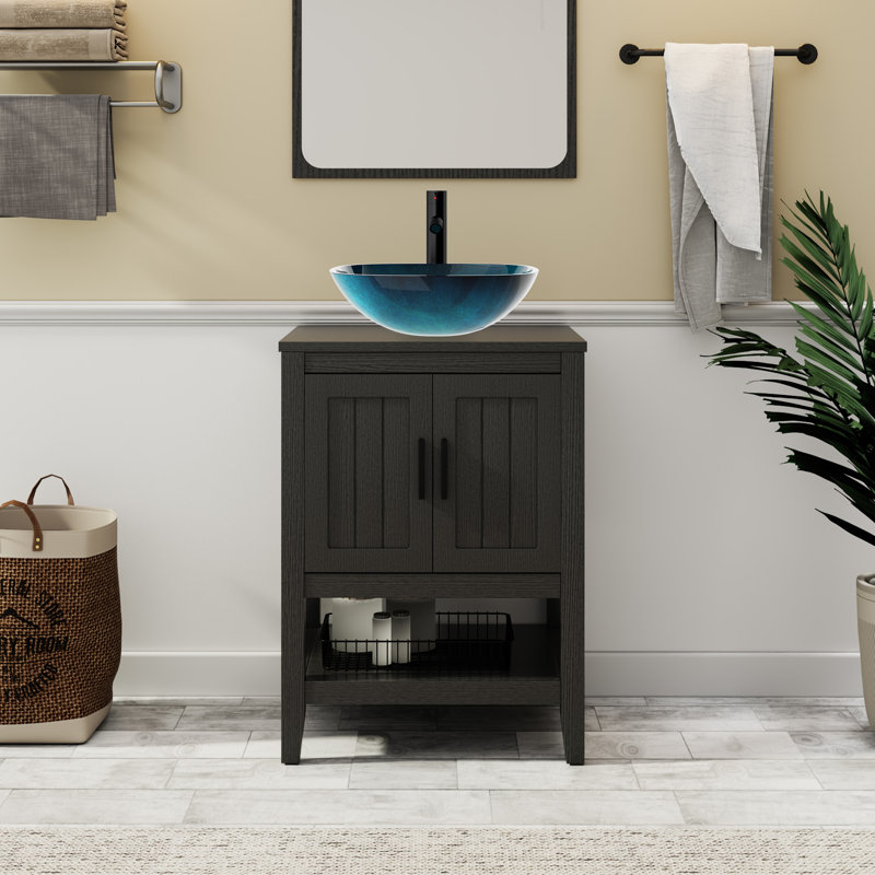 Ensemble de meuble-lavabo simple 24 po avec lavabo vasque, robinet et drain Sharee, assemblage requis, Noir