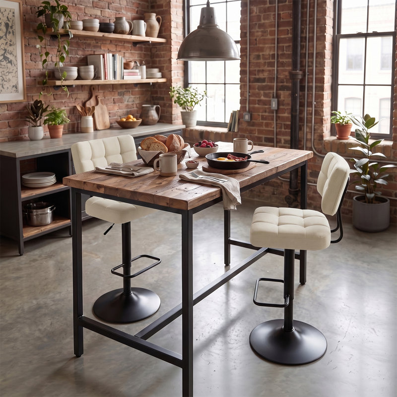 Tabouret de bar pivotant à hauteur réglable, ensemble de 2 tabourets de bar à hauteur de comptoir, tabourets de bar rembourrés en tissu avec dossier pour îlot de cuisine, Home Bar, beige