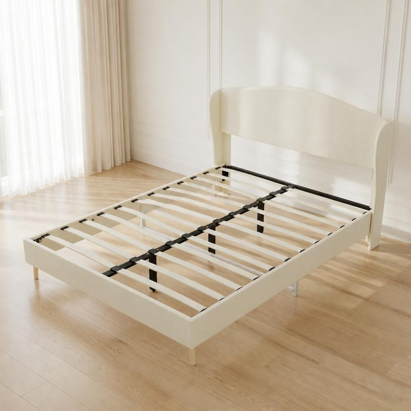 Structure de lit moderne tapissier grand avec tête de lit ergonomique rembourrée, fabrication robuste et silencieuse, revêtement en velours doux de qualité supérieure, support solide et stable