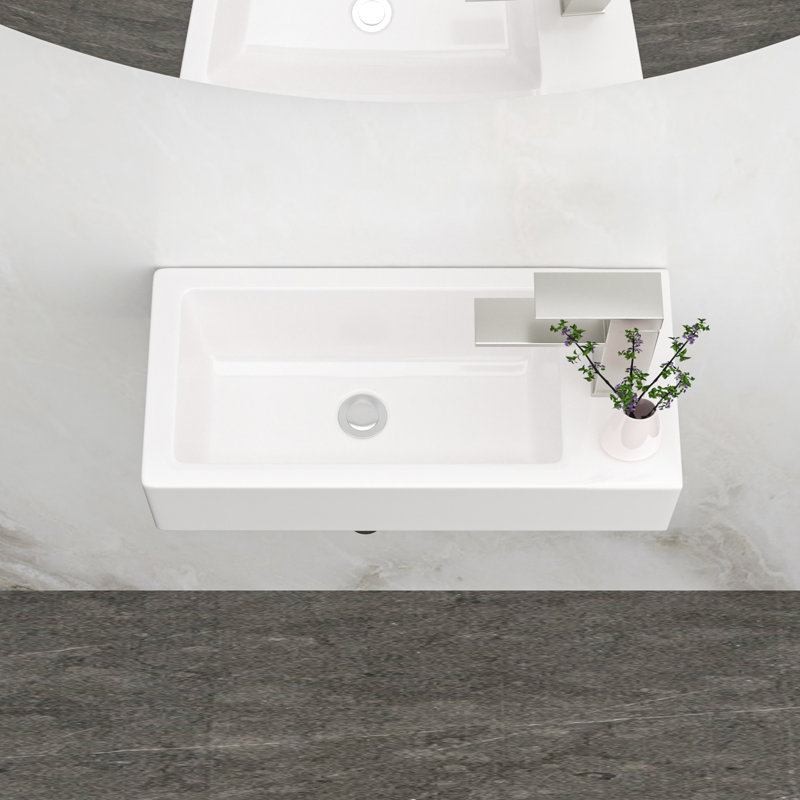 Lavabo de salle de bain mural en céramique - 14,3 x 7,49 po, blanc, teint, rectangulaire, trou de robinet en pouces