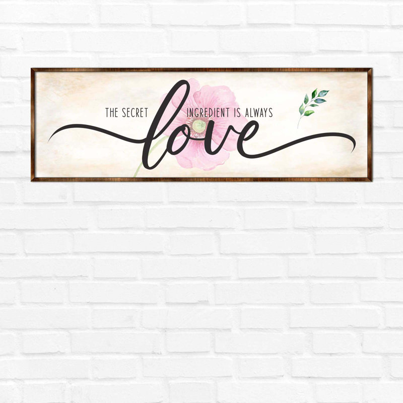 «The Secret Ingredient Is Always Love», art textuel panoramique sur bois encadré, H 9 po x l 27 po x P 0,5 po