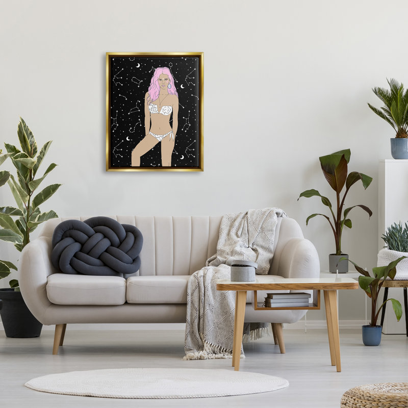  Moon Girl Constellations, H 31 po x l 25 po x P 1,7 po, Cadre flottant métallique doré