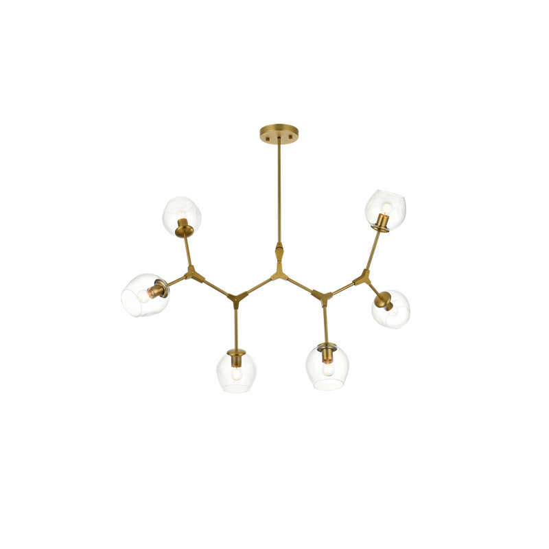 Spinks 7-Light Sputnik Modern Linear Chandelier, Brass, 6 Lights, 49"
