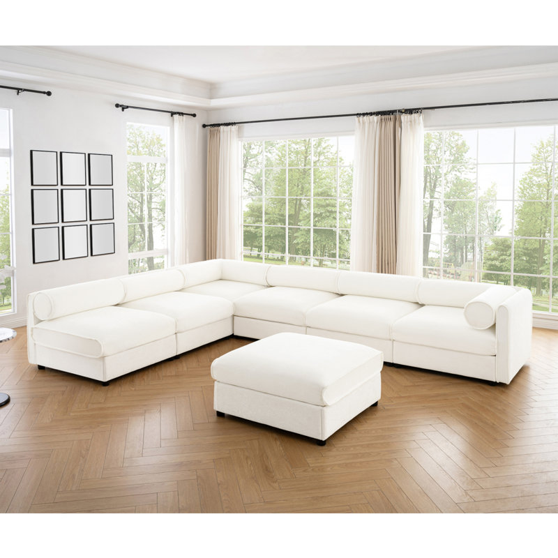 Canapé modulaire 6 pièces Boneless, 5, Chenille blanche